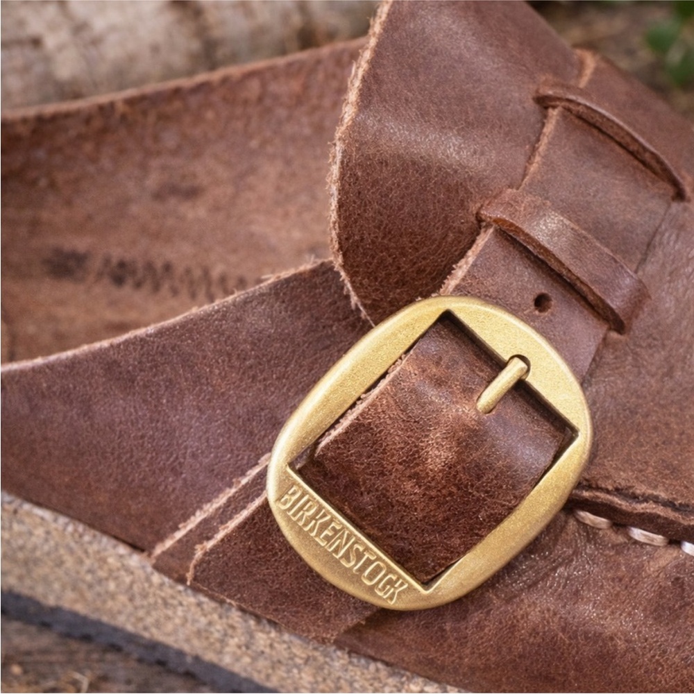 Birkenstock Buckley Natural Oiled Leather Buckle Clog Mules - Picture 10 of 11